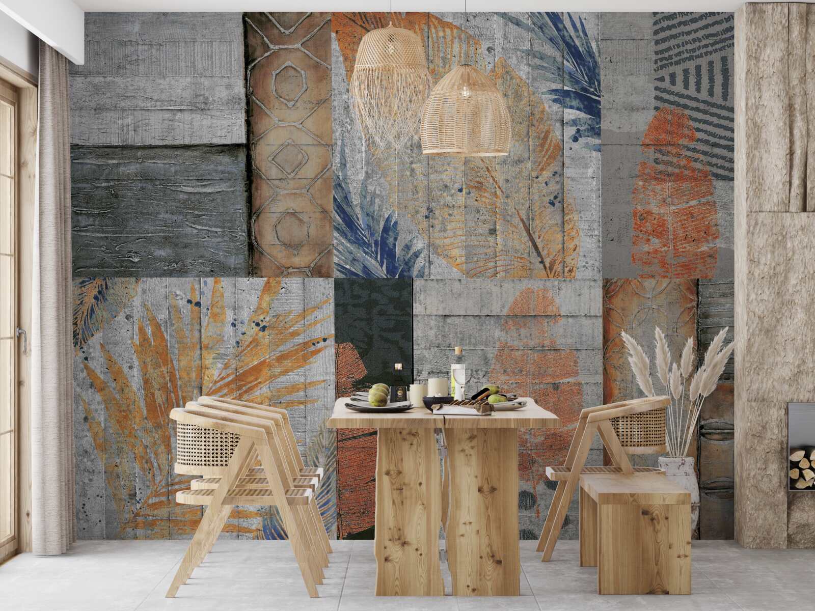 Fotobehang geometrische figuren in bladeren