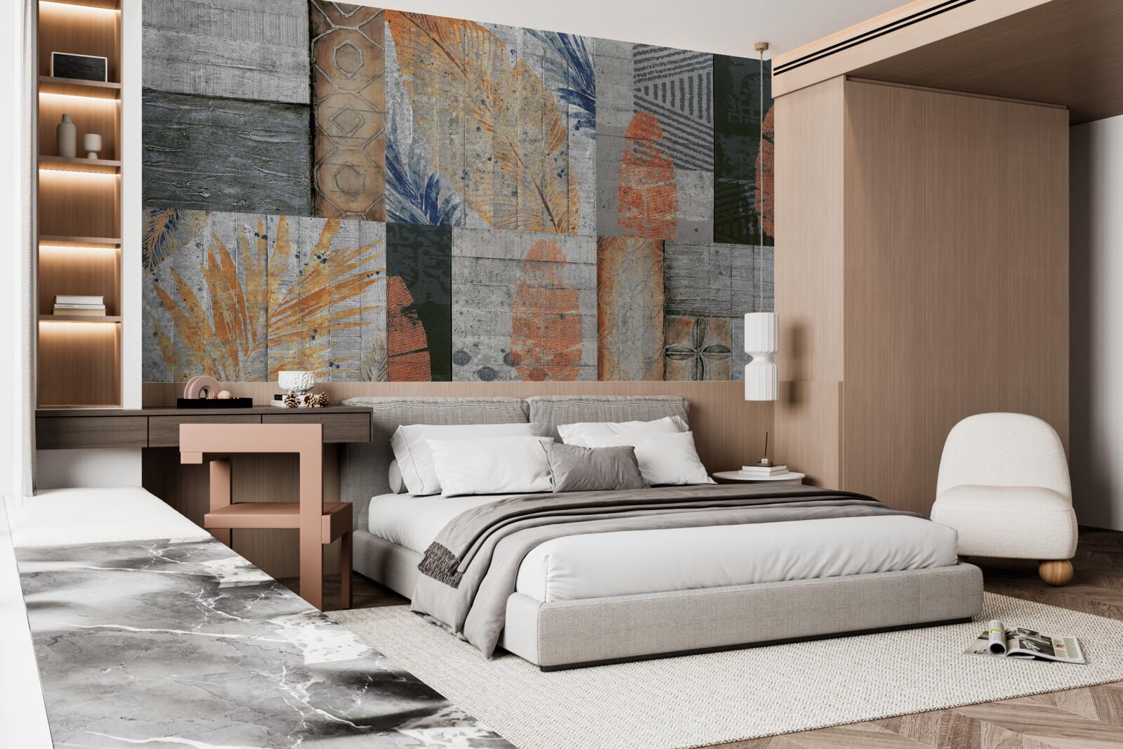 Fotobehang geometrische figuren in bladeren