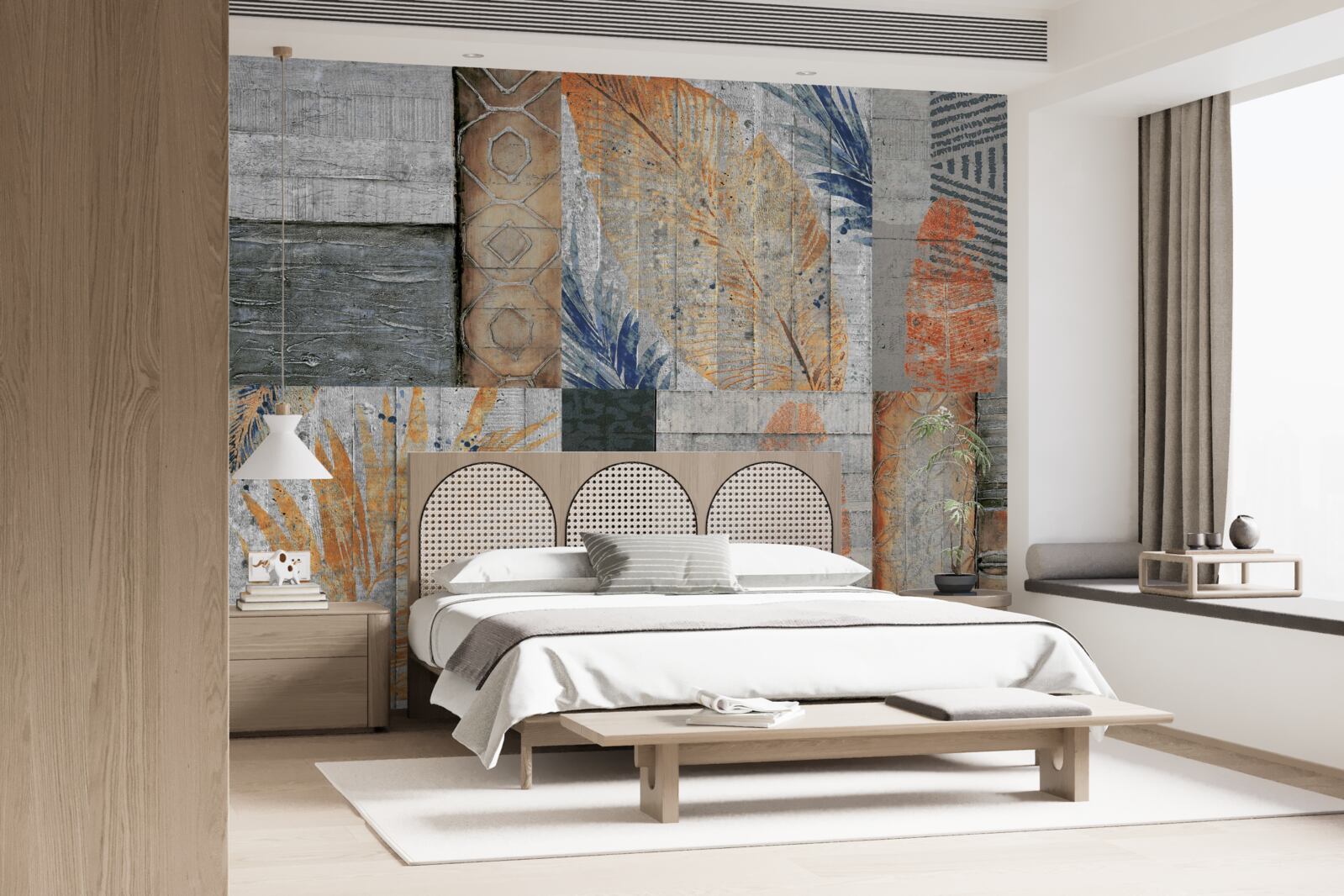 Fotobehang geometrische figuren in bladeren