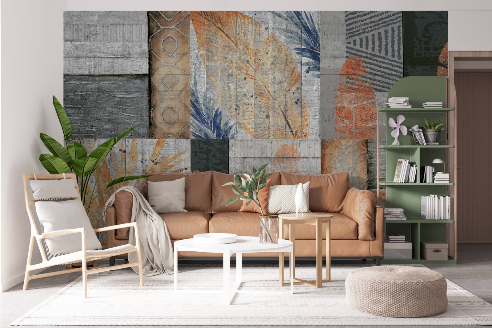 Fotobehang geometrische figuren in bladeren