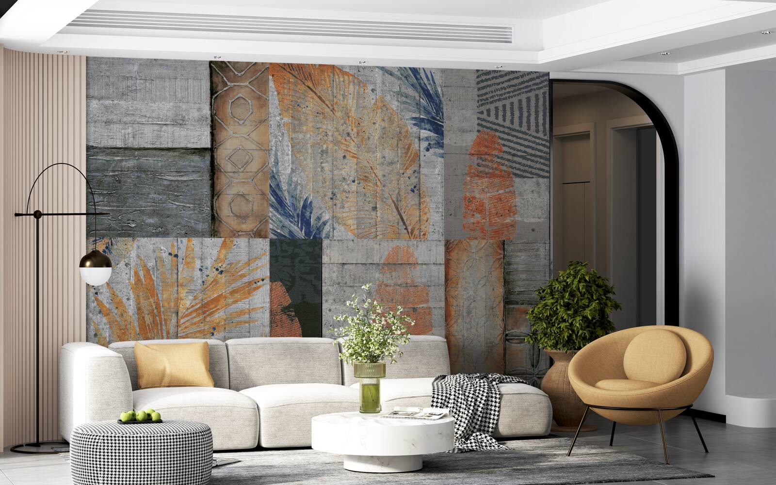 Fotobehang geometrische figuren in bladeren