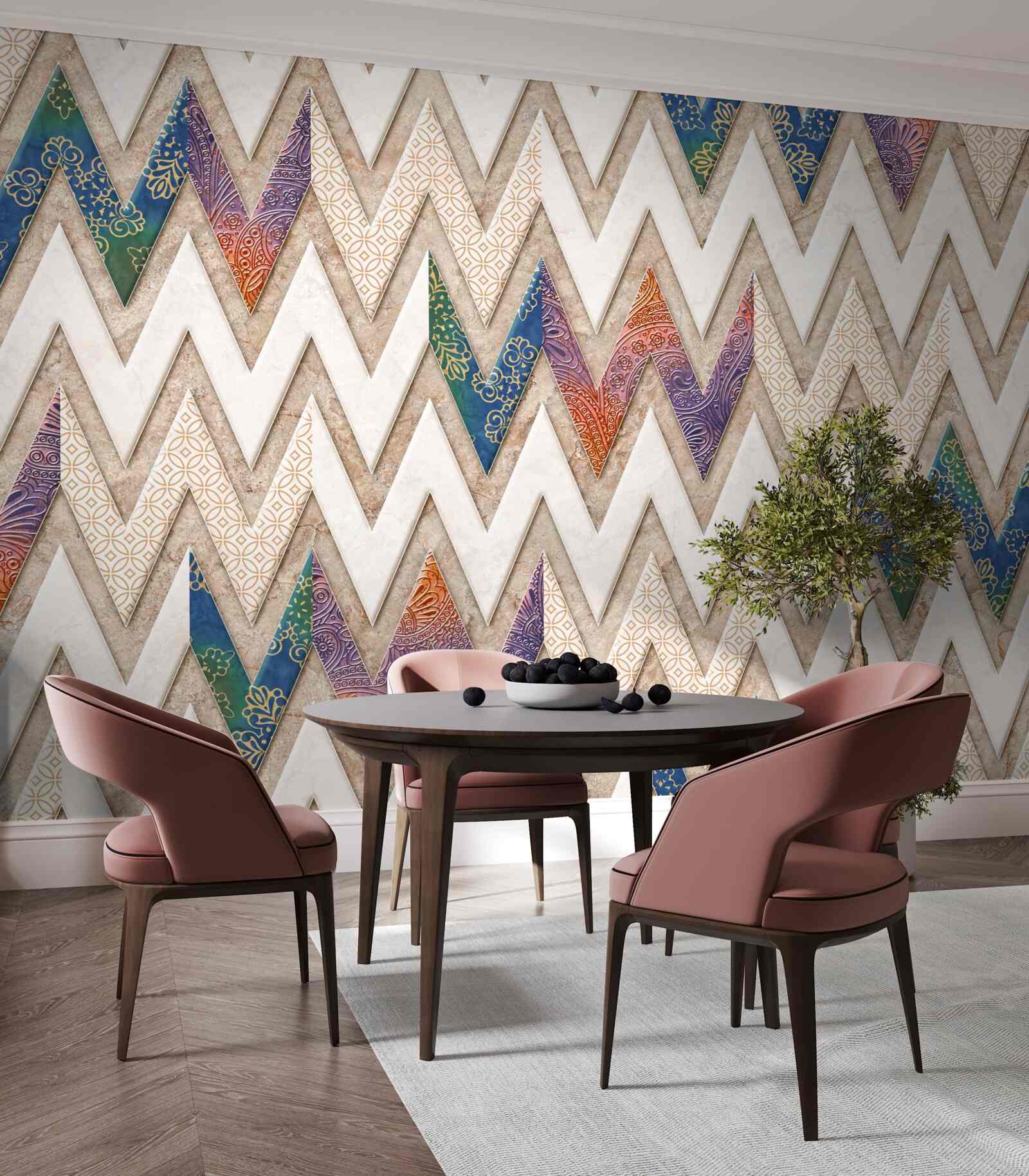 Fotobehang polychrome golvende lijnen