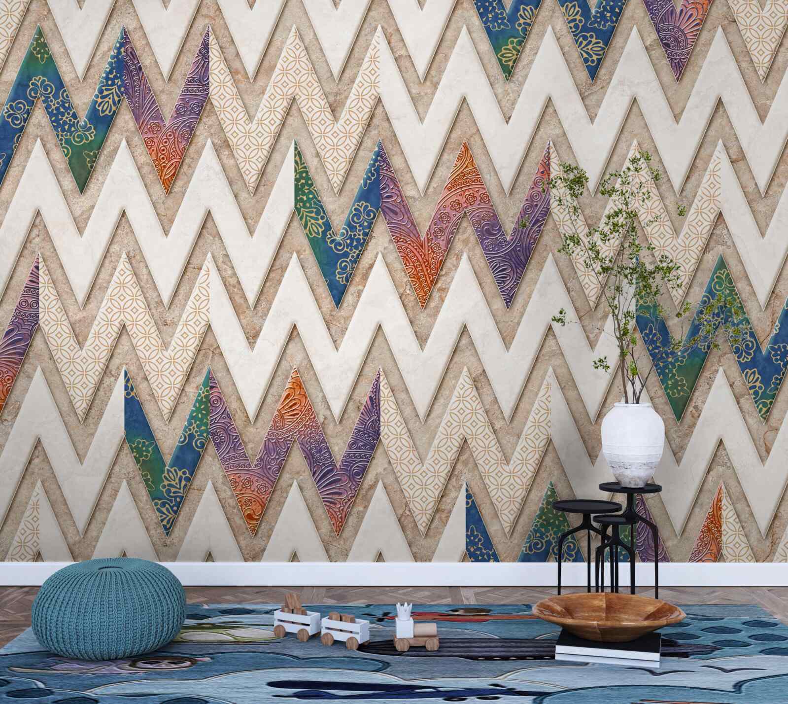 Fotobehang polychrome golvende lijnen