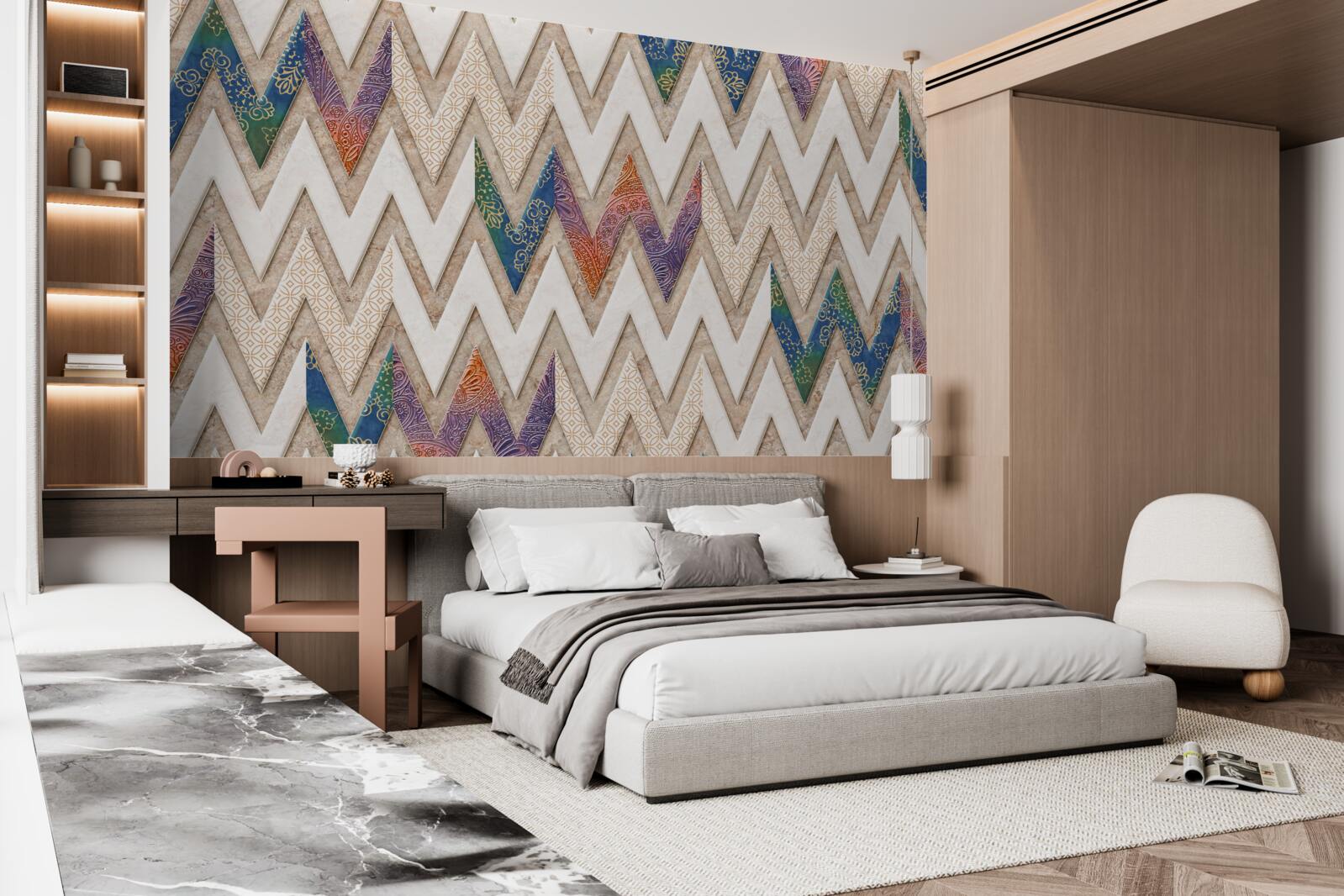 Fotobehang polychrome golvende lijnen