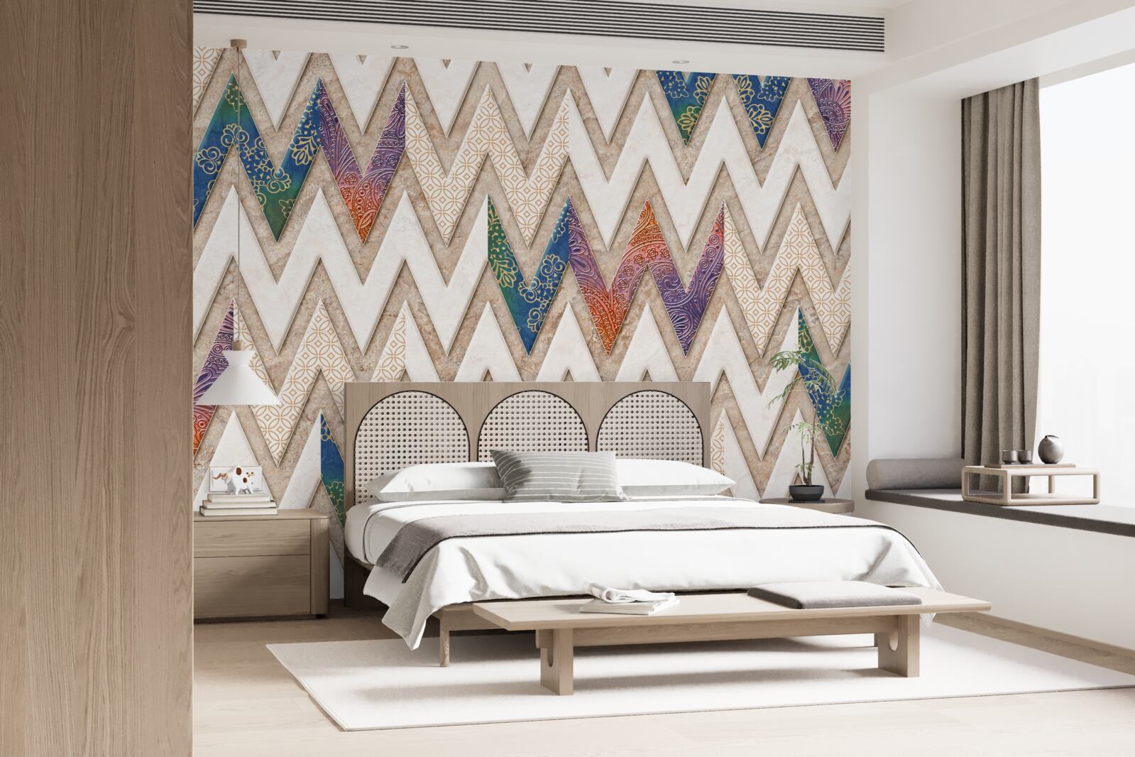 Fotobehang polychrome golvende lijnen