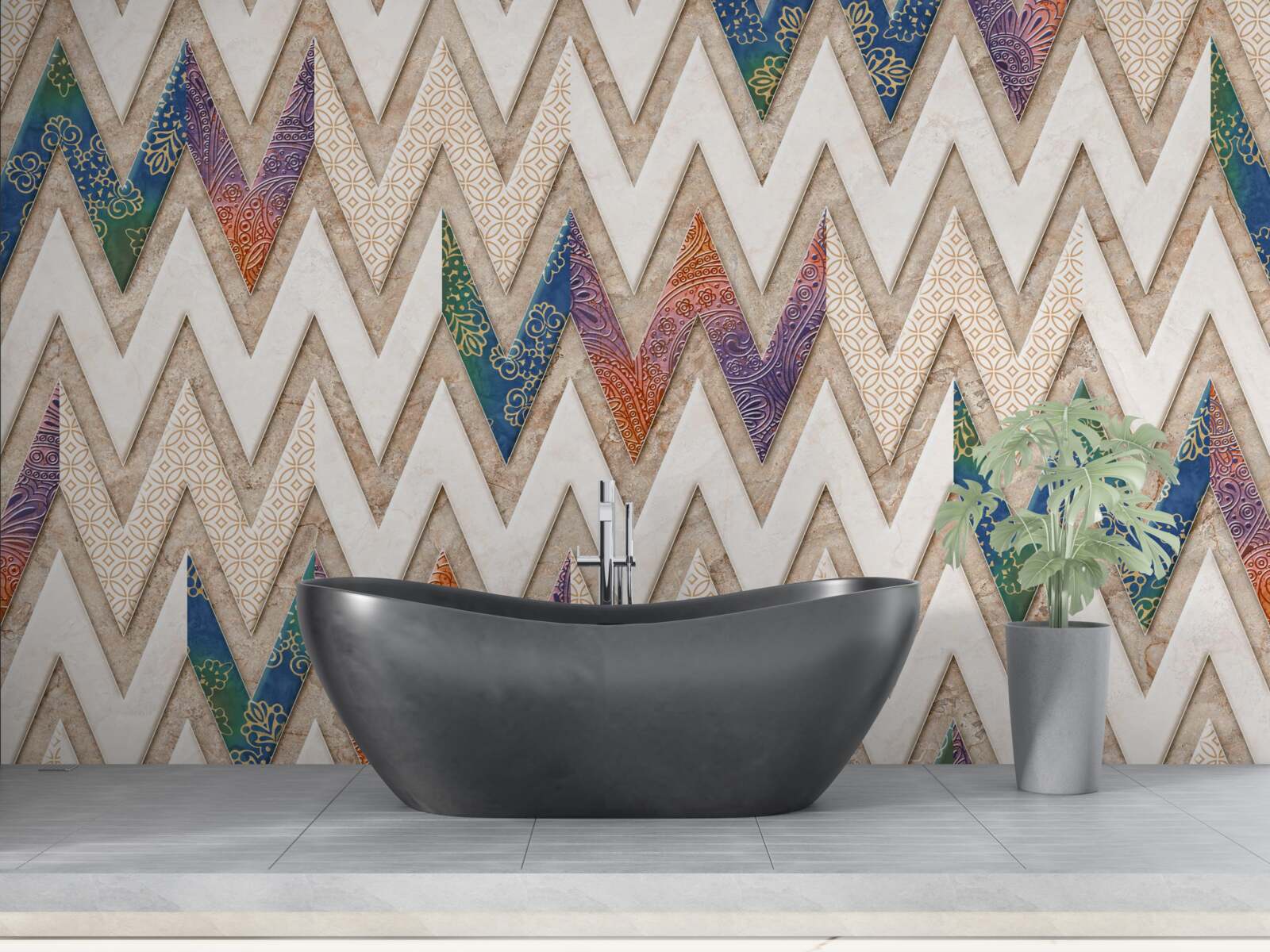 Fotobehang polychrome golvende lijnen