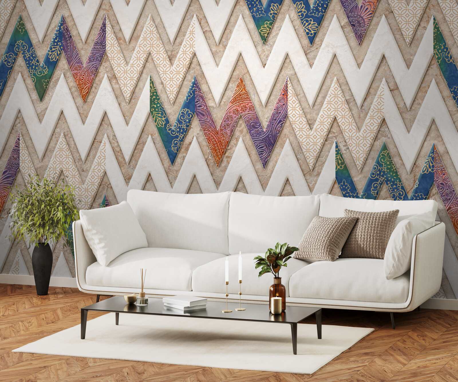 Fotobehang polychrome golvende lijnen