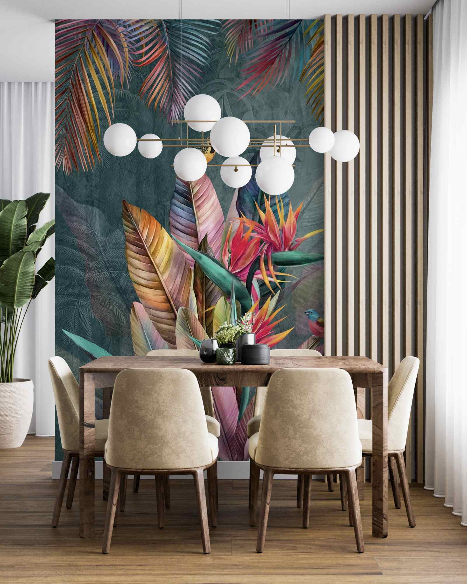 Fotobehang vogels op heldere herfstbladeren