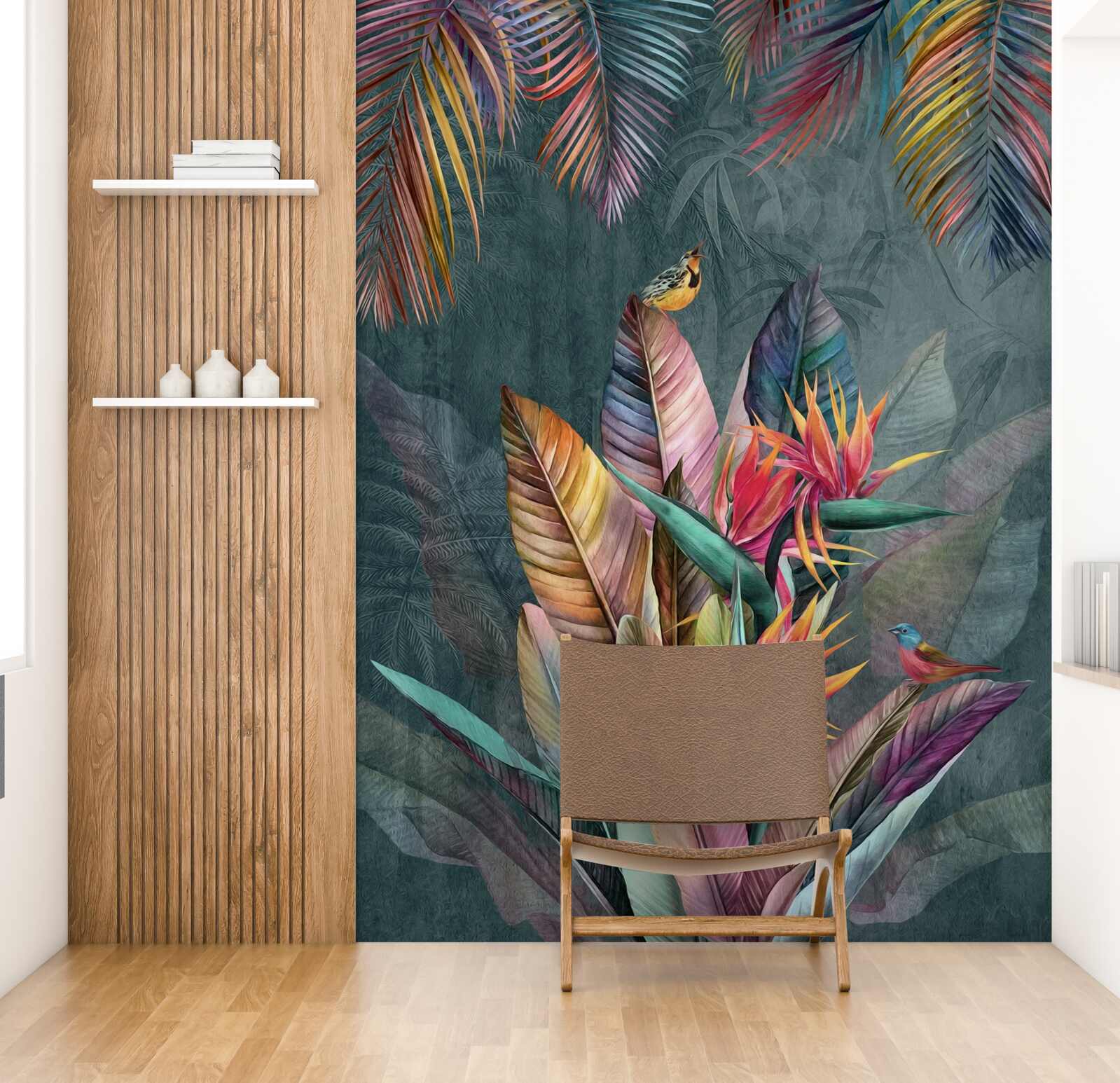 Fotobehang vogels op heldere herfstbladeren