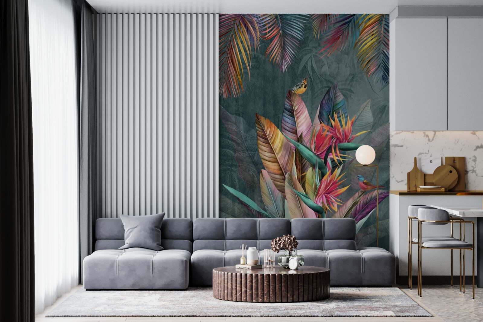 Fotobehang vogels op heldere herfstbladeren