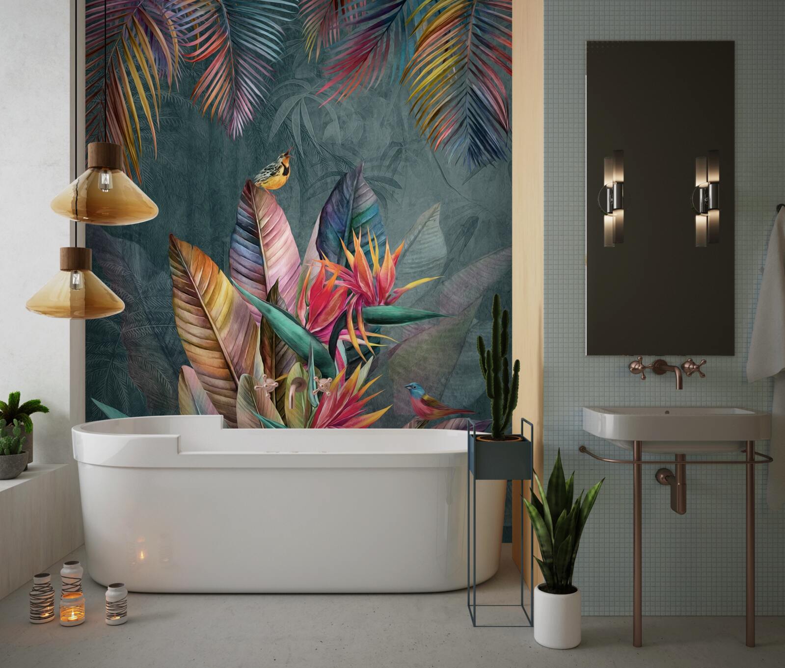 Fotobehang vogels op heldere herfstbladeren