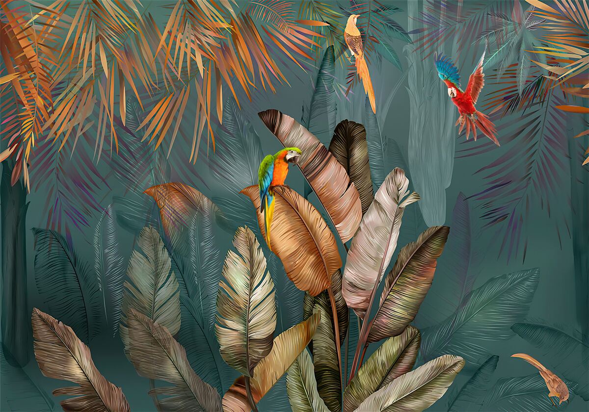 Fotobehang ontmoeting van twee papegaaien