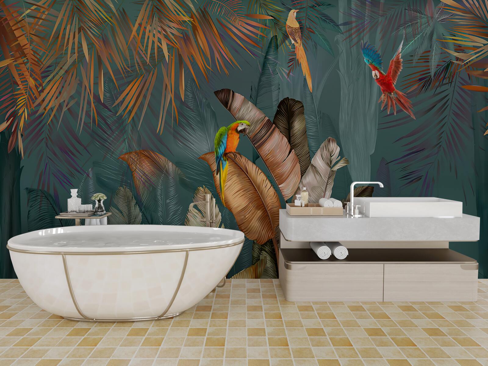 Fotobehang ontmoeting van twee papegaaien