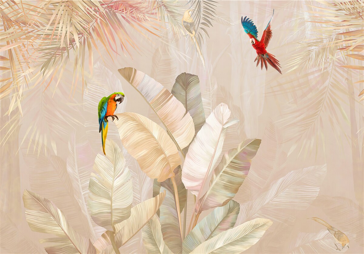 Fotobehang heldere varen dient als schuilplaats voor papegaaien