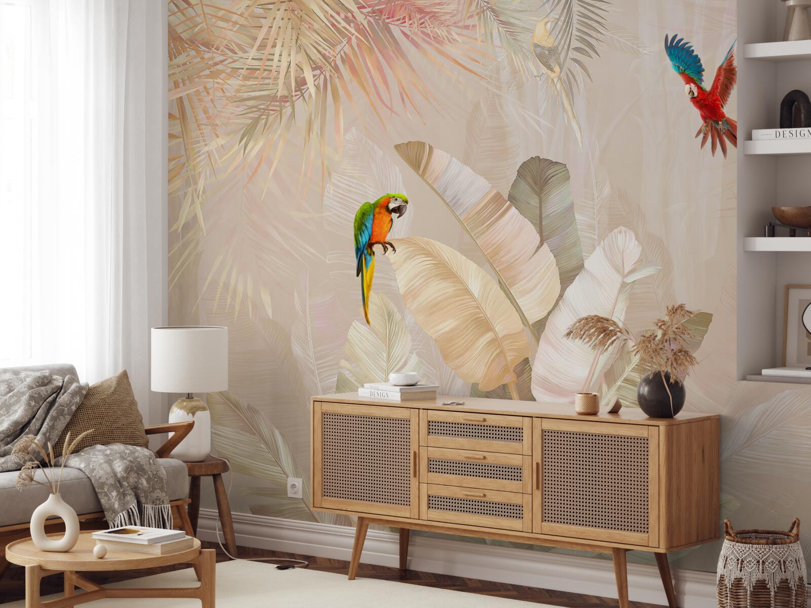 Fotobehang heldere varen dient als schuilplaats voor papegaaien