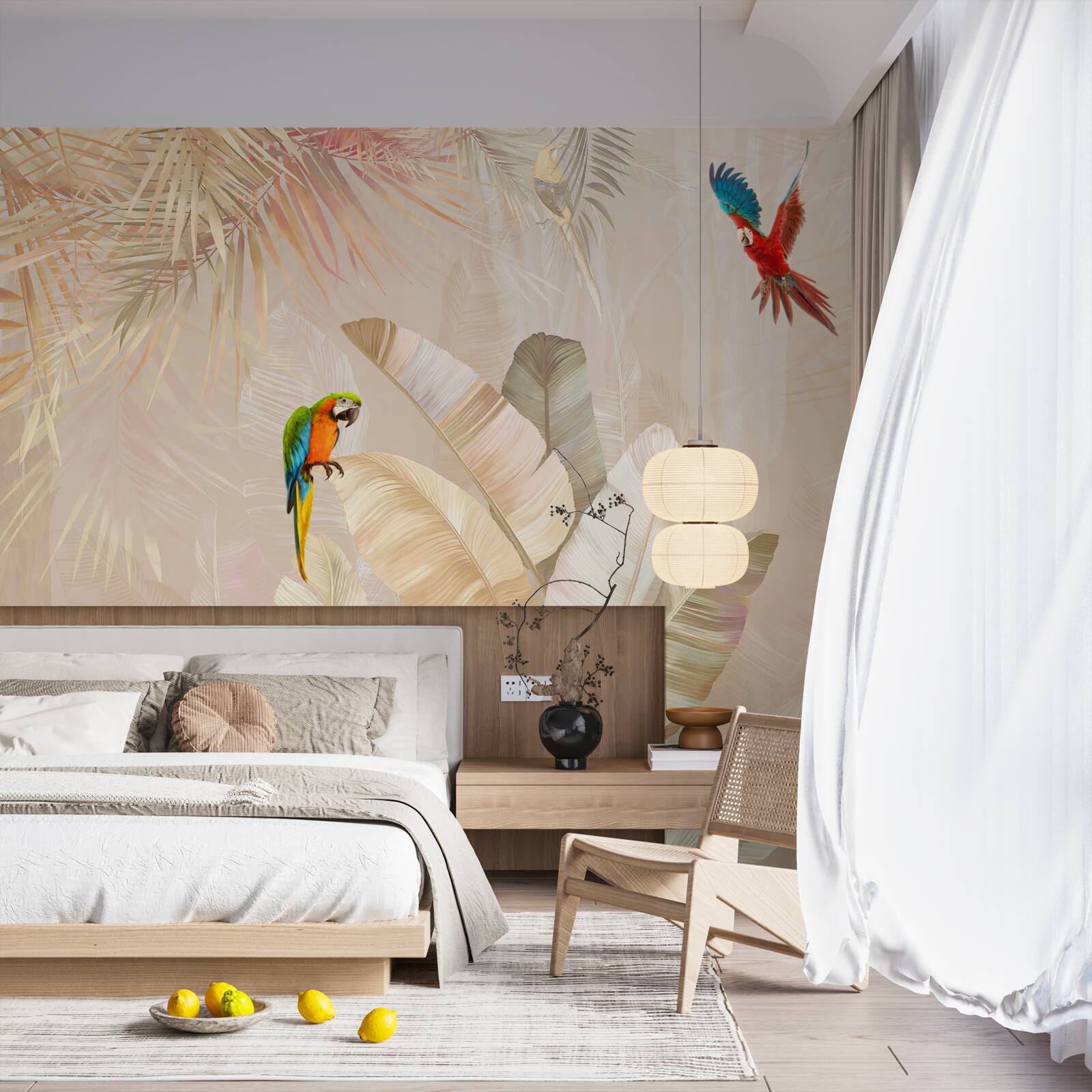 Fotobehang heldere varen dient als schuilplaats voor papegaaien