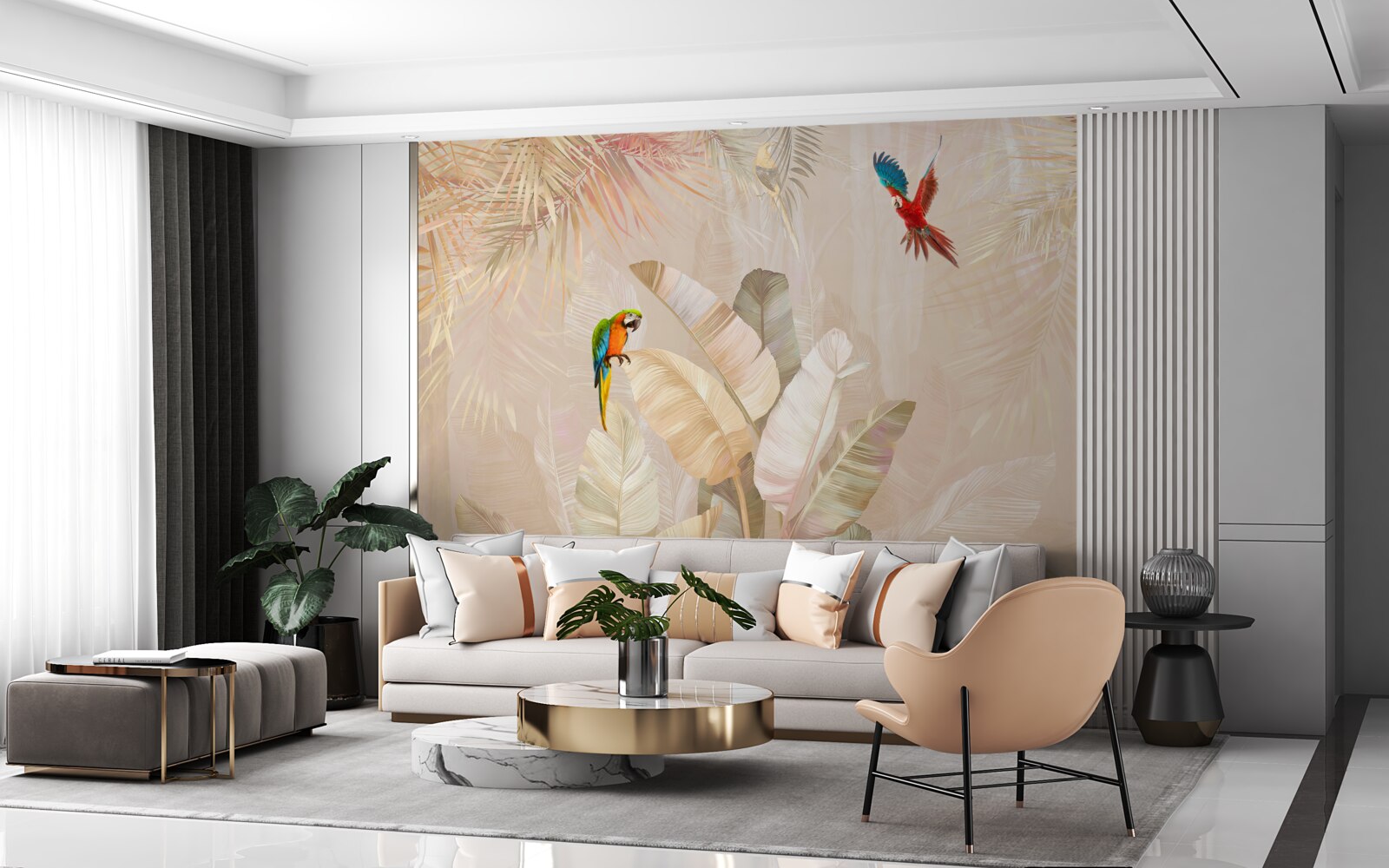 Fotobehang heldere varen dient als schuilplaats voor papegaaien