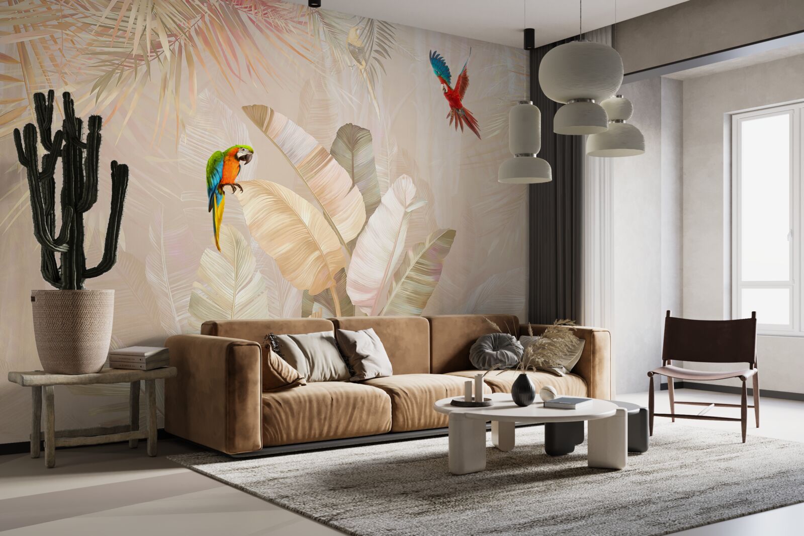 Fotobehang heldere varen dient als schuilplaats voor papegaaien