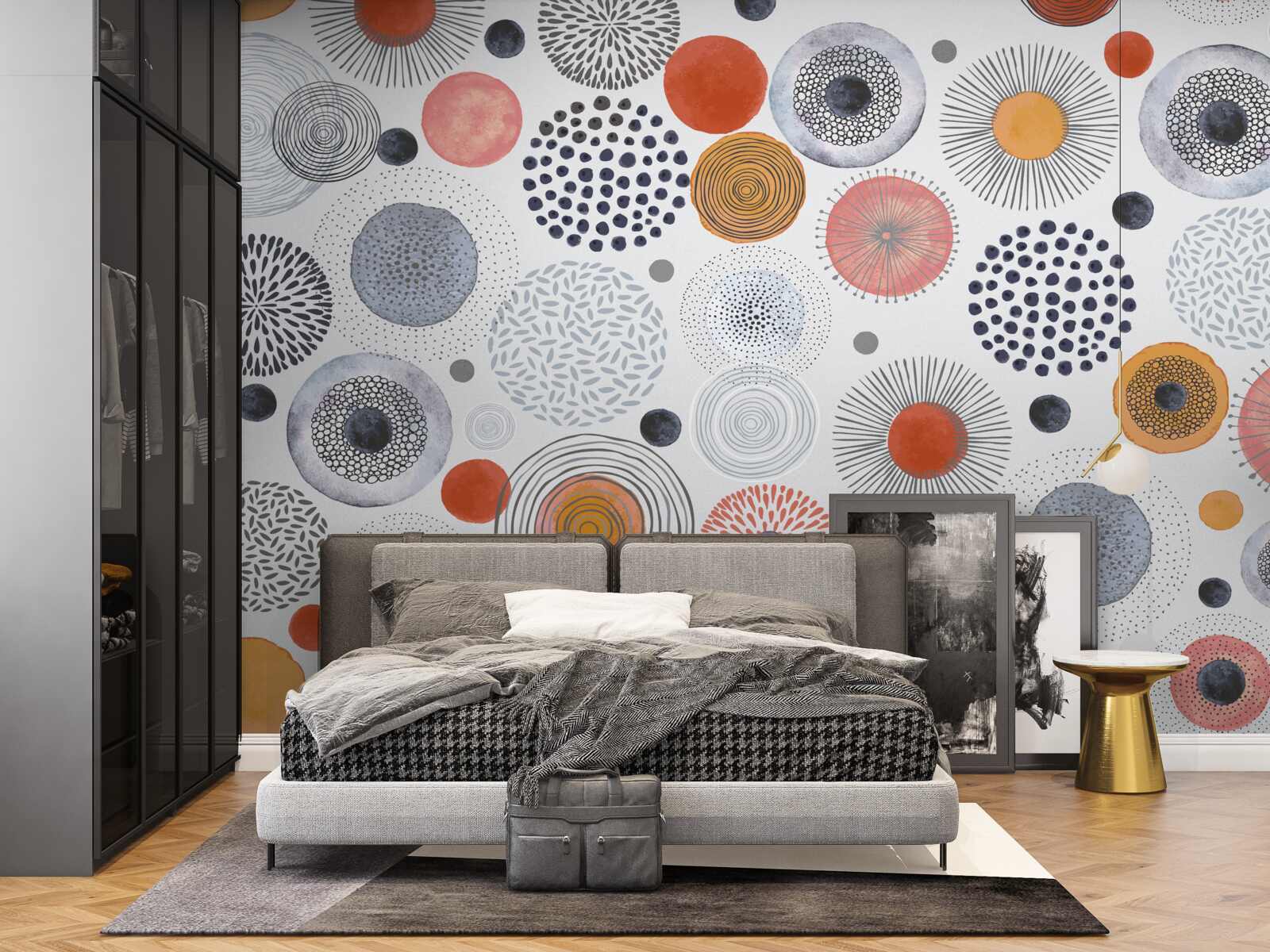 Fotobehang gekleurde tapijten contrasterend met grijs