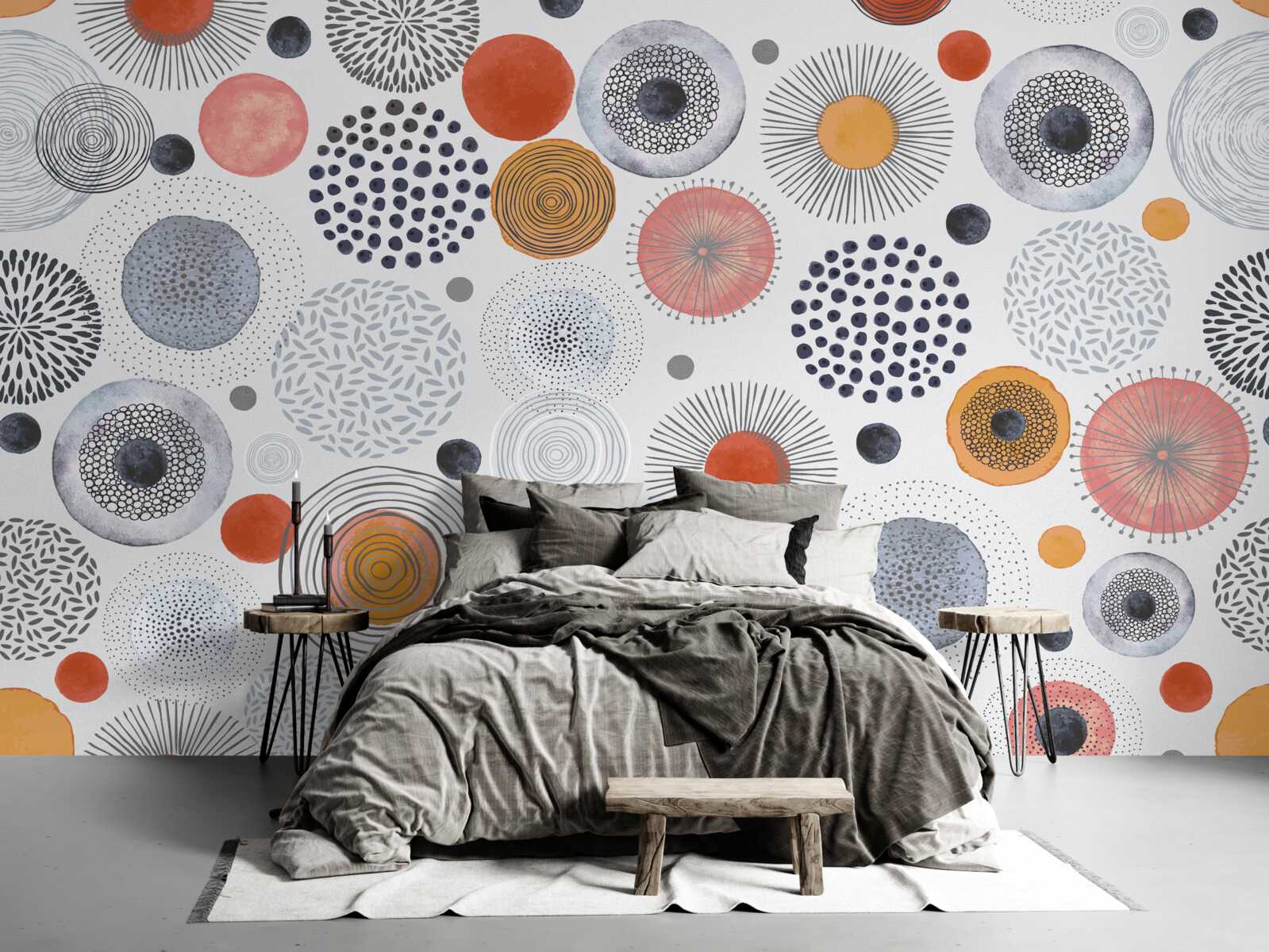 Fotobehang gekleurde tapijten contrasterend met grijs