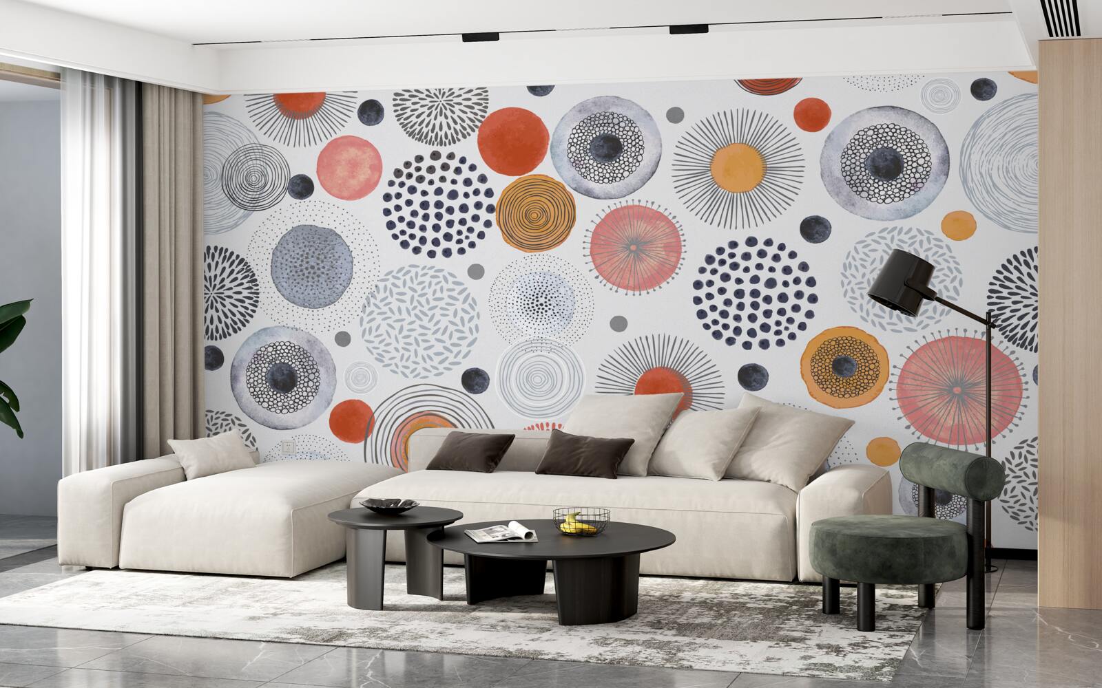 Fotobehang gekleurde tapijten contrasterend met grijs