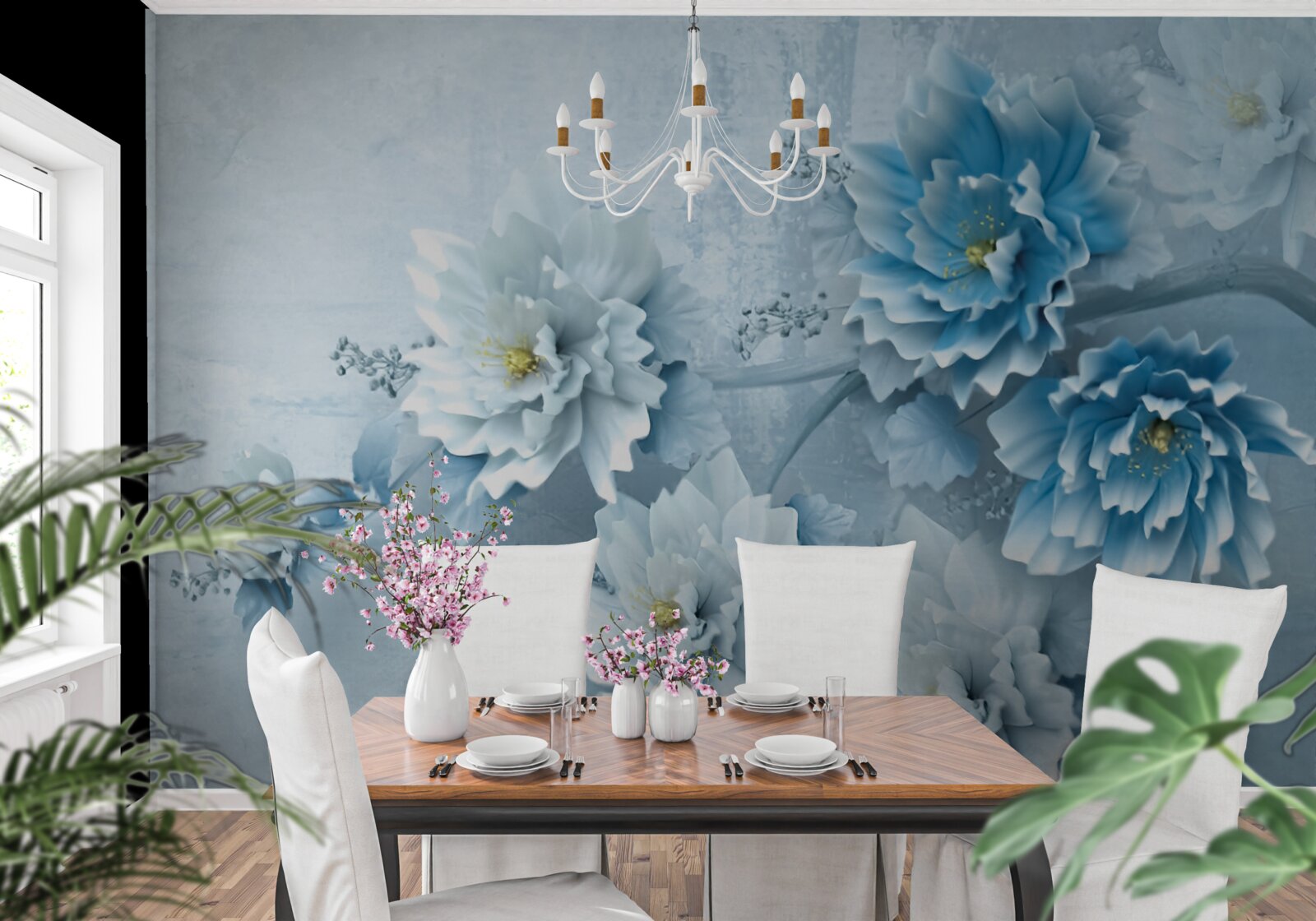 Fotobehang de bloemen zijn lichtblauw