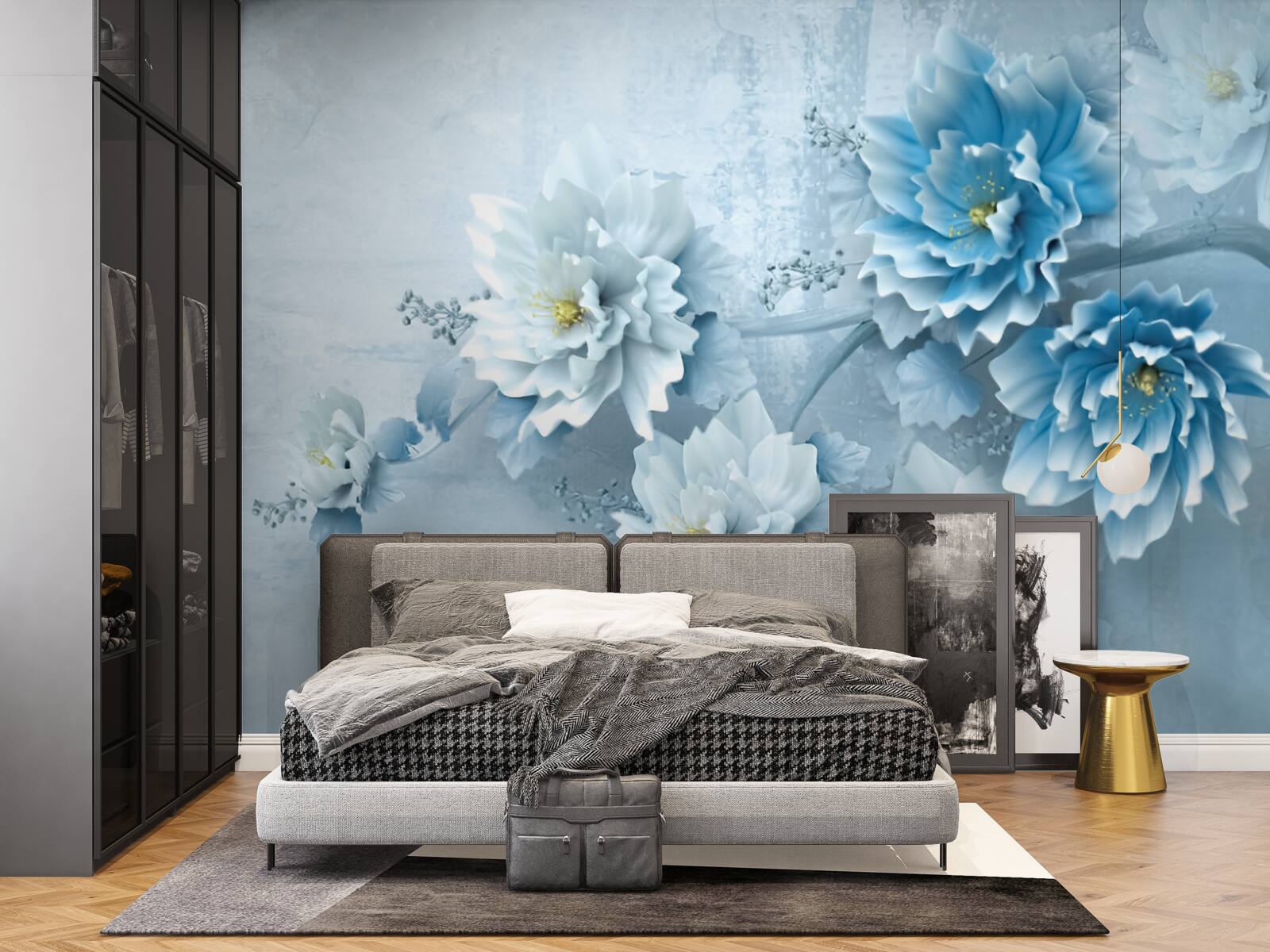 Fotobehang de bloemen zijn lichtblauw