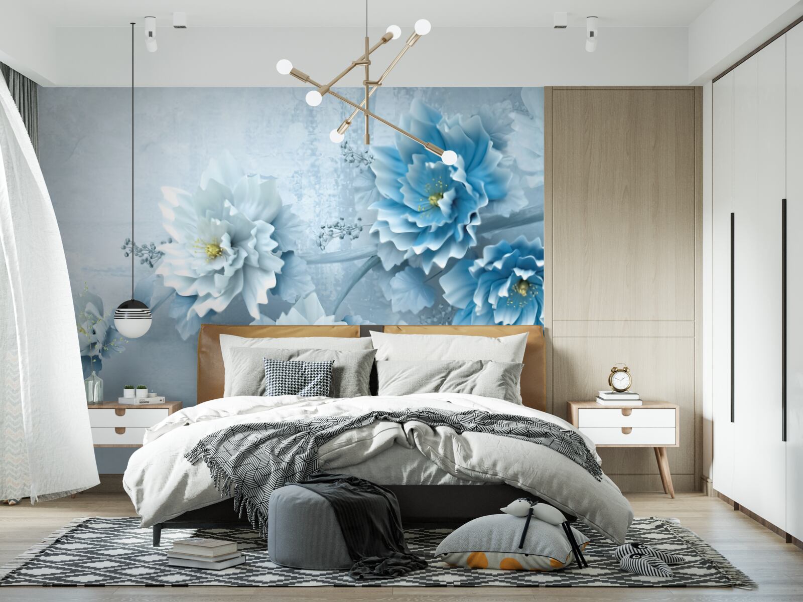 Fotobehang de bloemen zijn lichtblauw