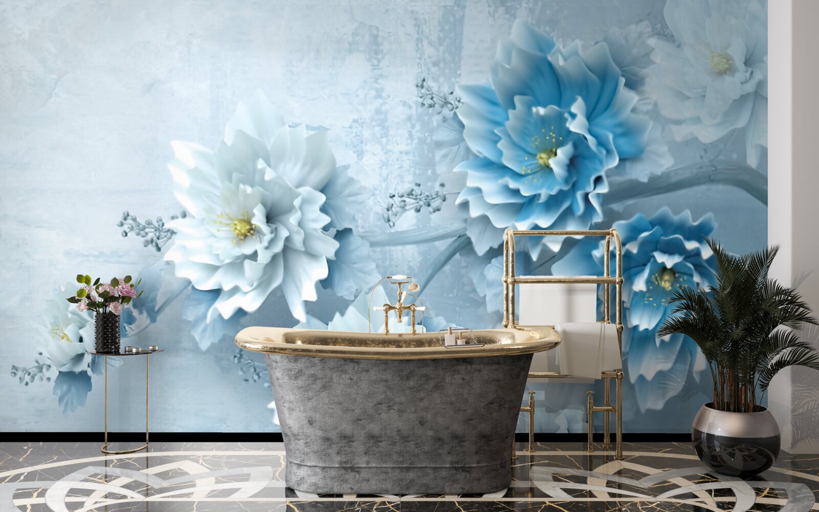 Fotobehang de bloemen zijn lichtblauw