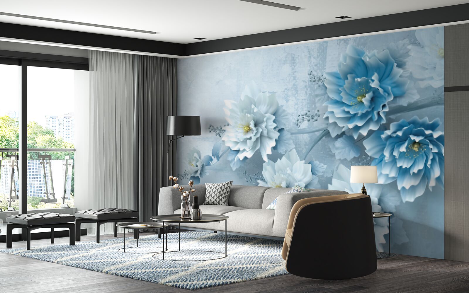 Fotobehang de bloemen zijn lichtblauw