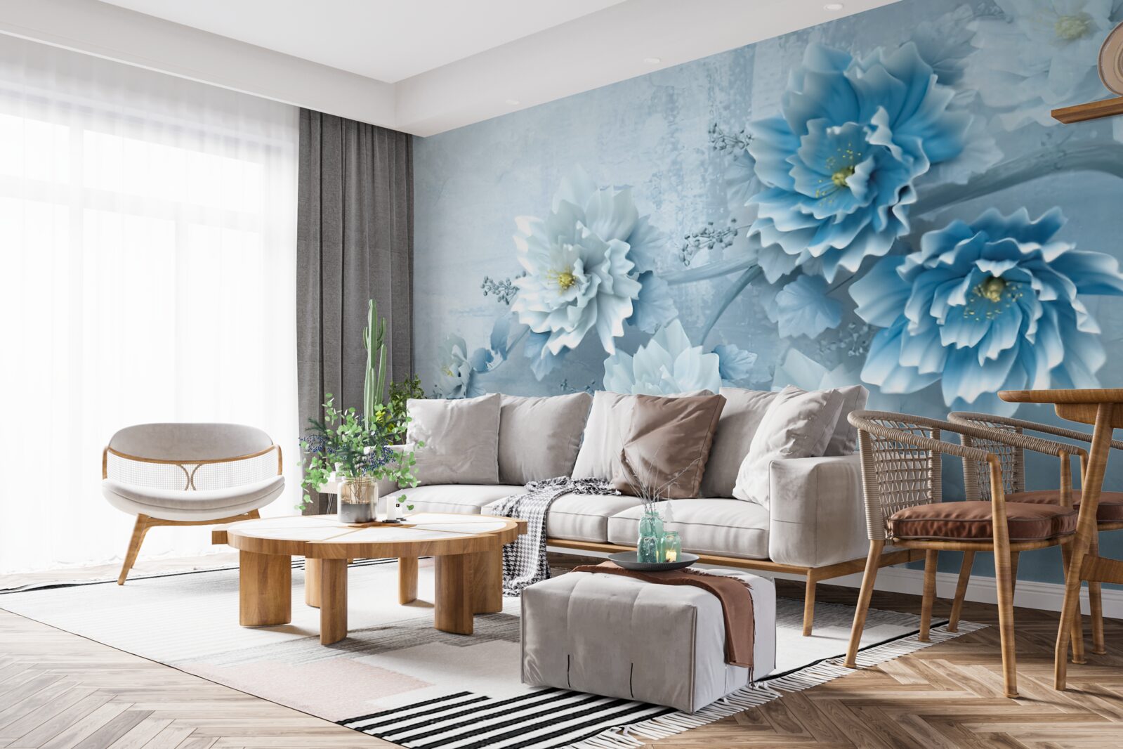 Fotobehang de bloemen zijn lichtblauw