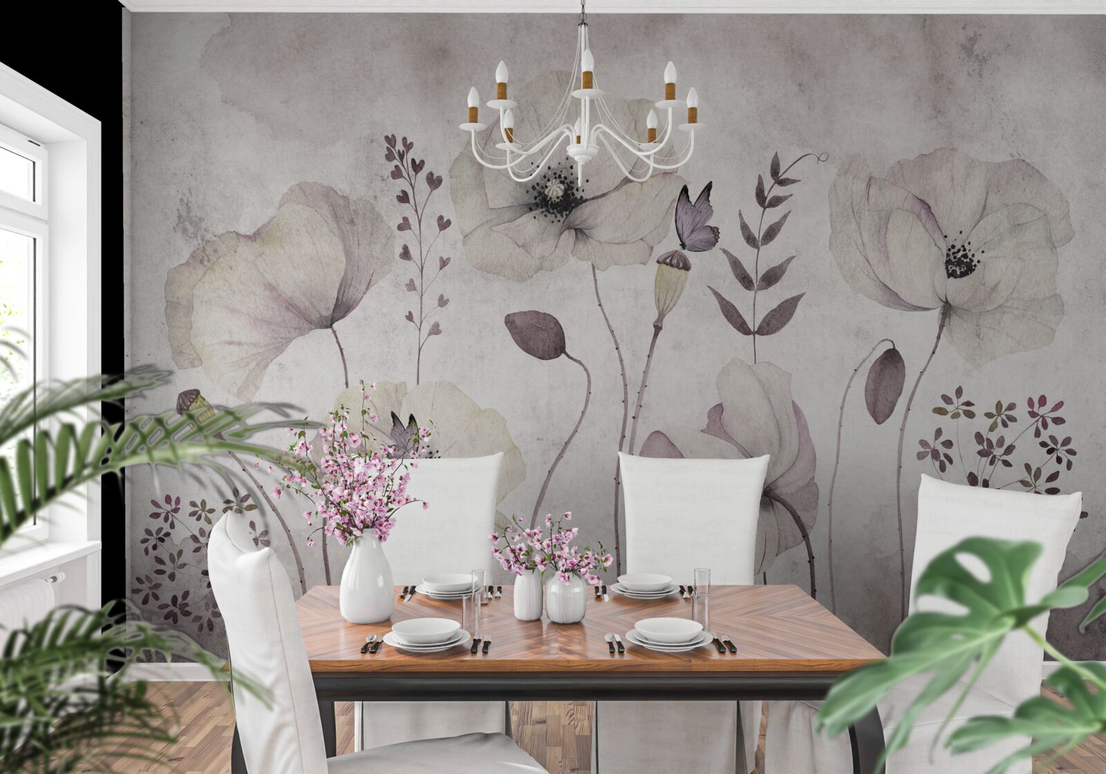 Fotobehang zachte klaprozen op sierlijke stelen