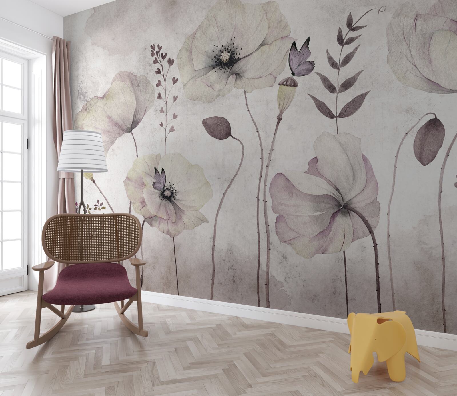 Fotobehang zachte klaprozen op sierlijke stelen