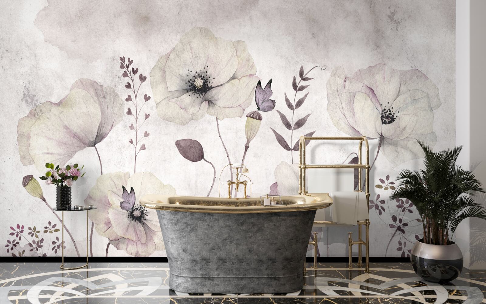 Fotobehang zachte klaprozen op sierlijke stelen