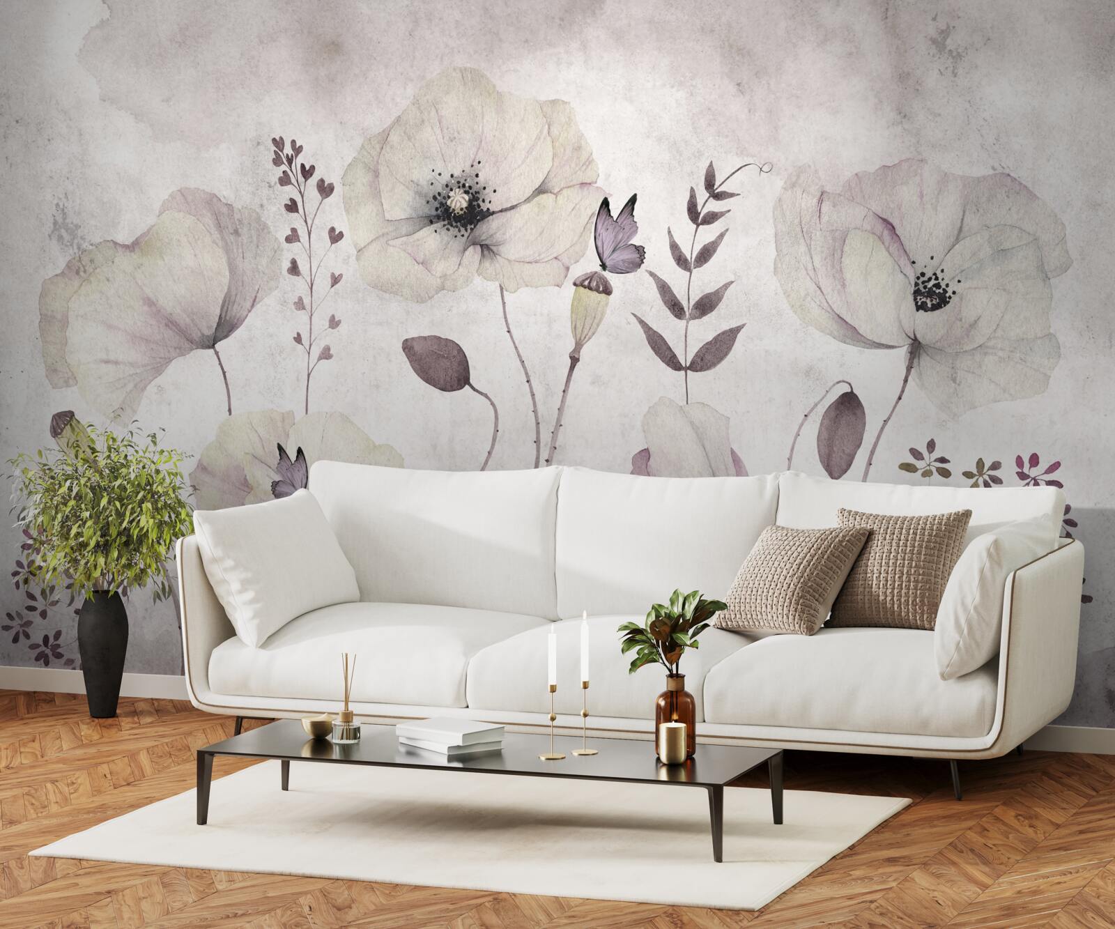 Fotobehang zachte klaprozen op sierlijke stelen