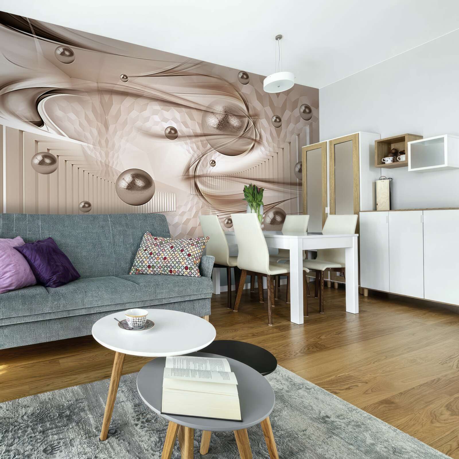 Fotobehang abstracte roze zijde met parels