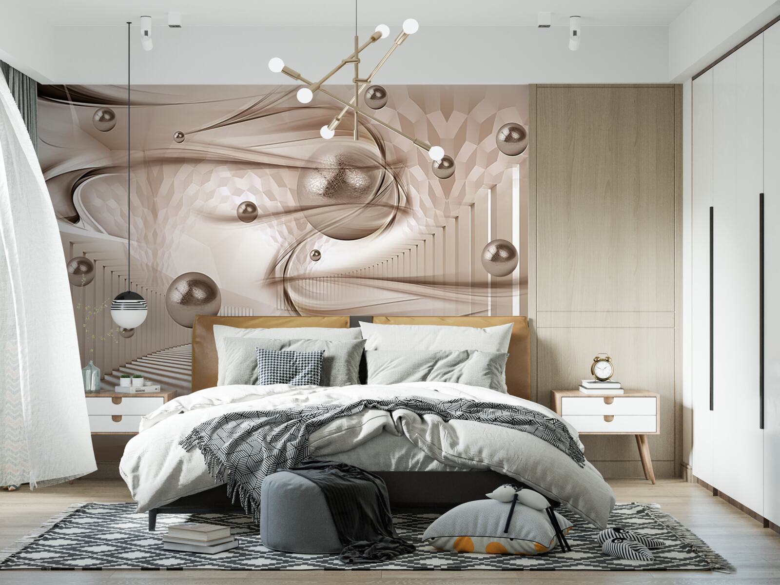 Fotobehang abstracte roze zijde met parels