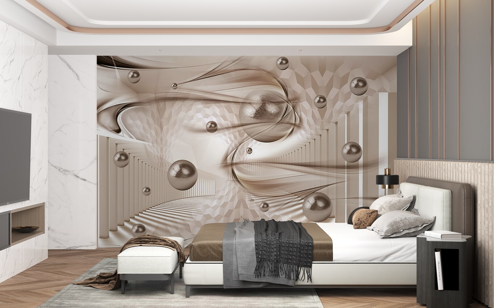 Fotobehang abstracte roze zijde met parels