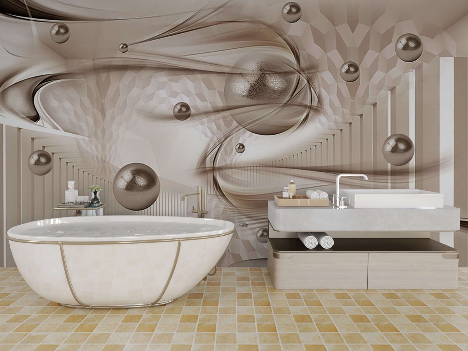 Fotobehang abstracte roze zijde met parels