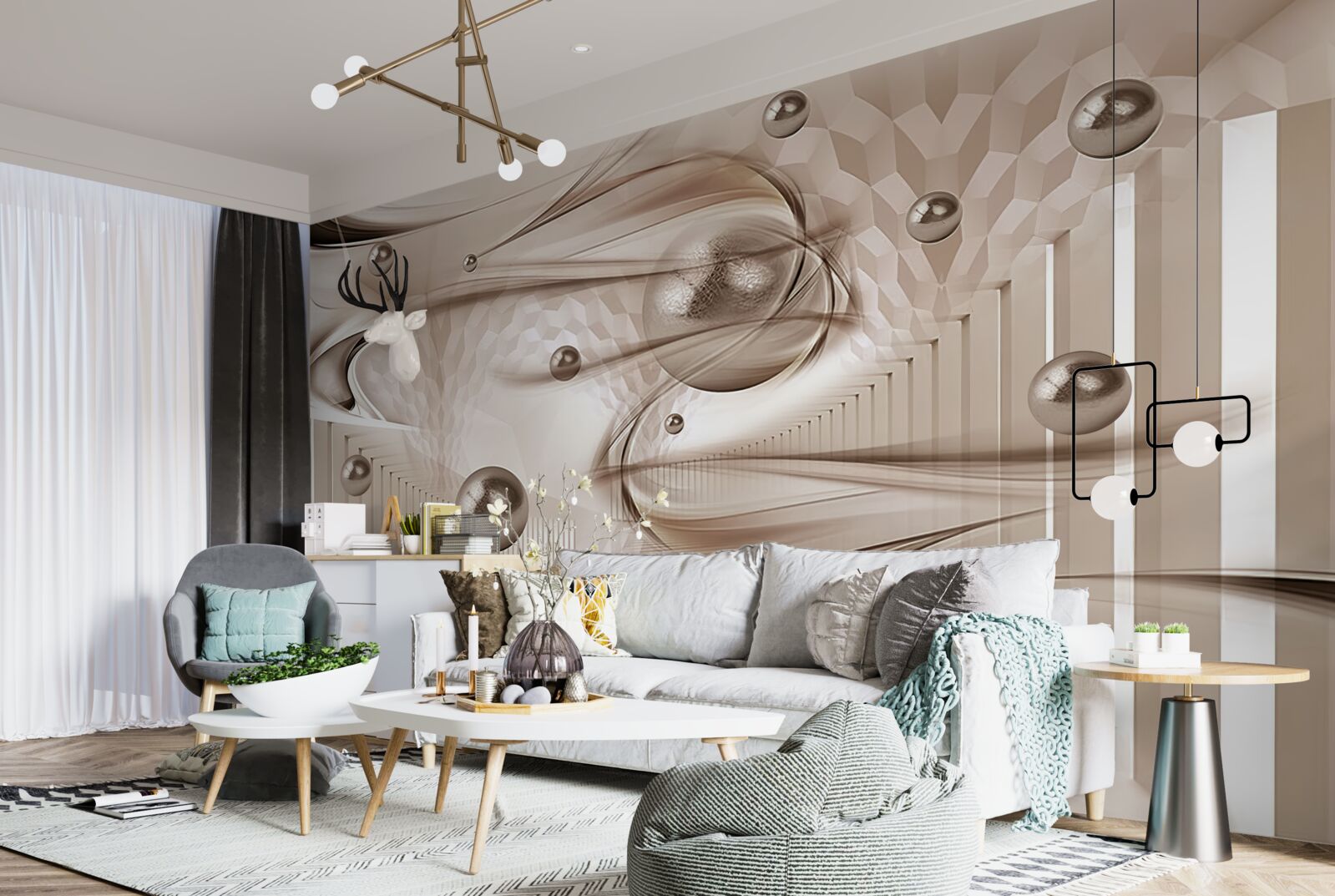 Fotobehang abstracte roze zijde met parels