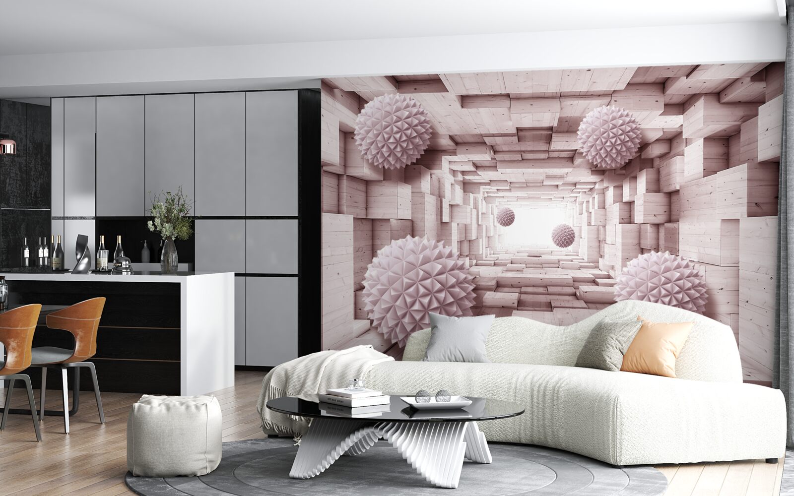 Fotobehang geometrische ballen die naar oneindig gaan