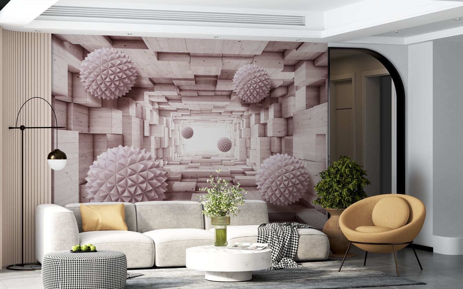 Fotobehang geometrische ballen die naar oneindig gaan