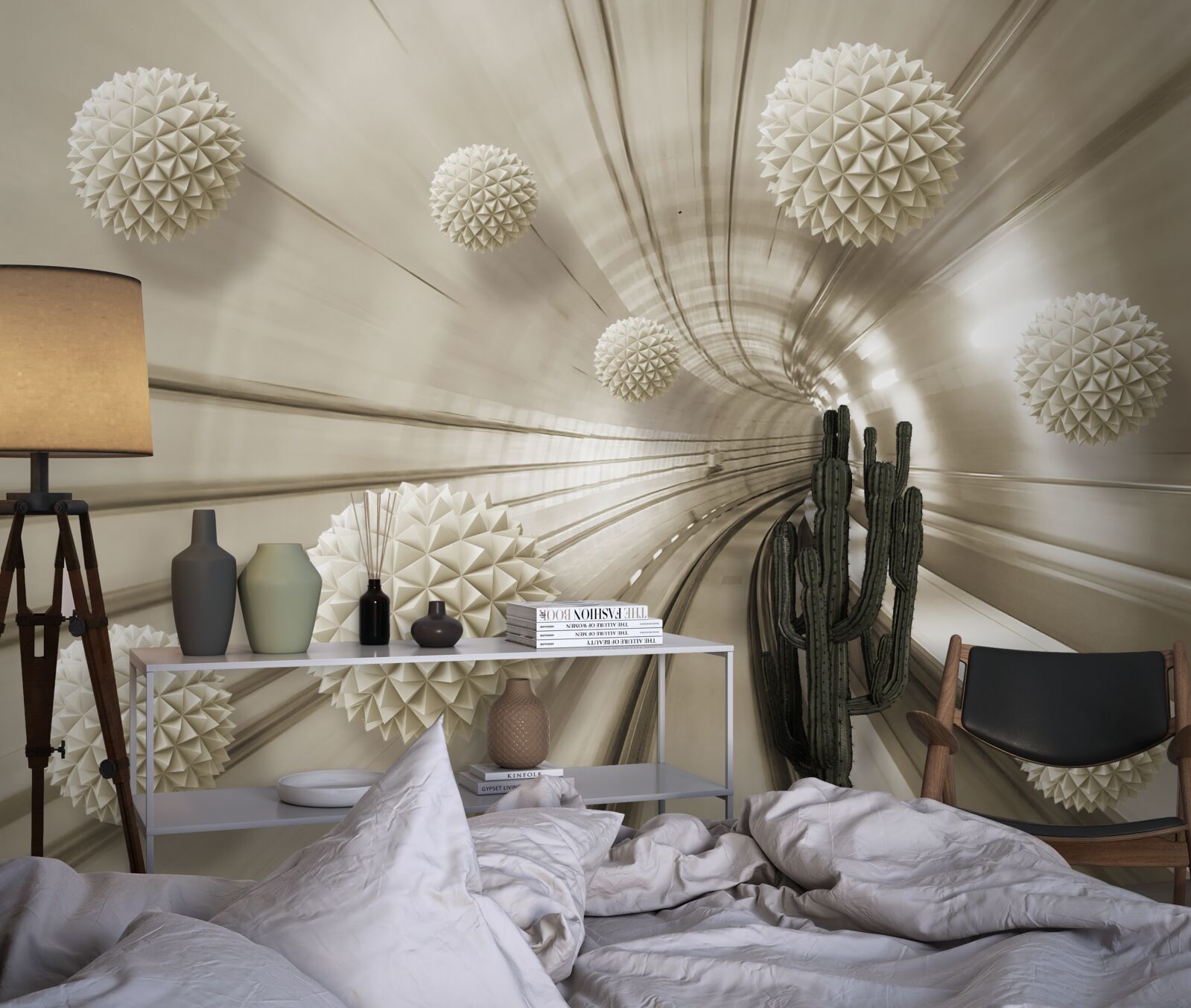 Fotobehang lichtbruine ballen in de gang