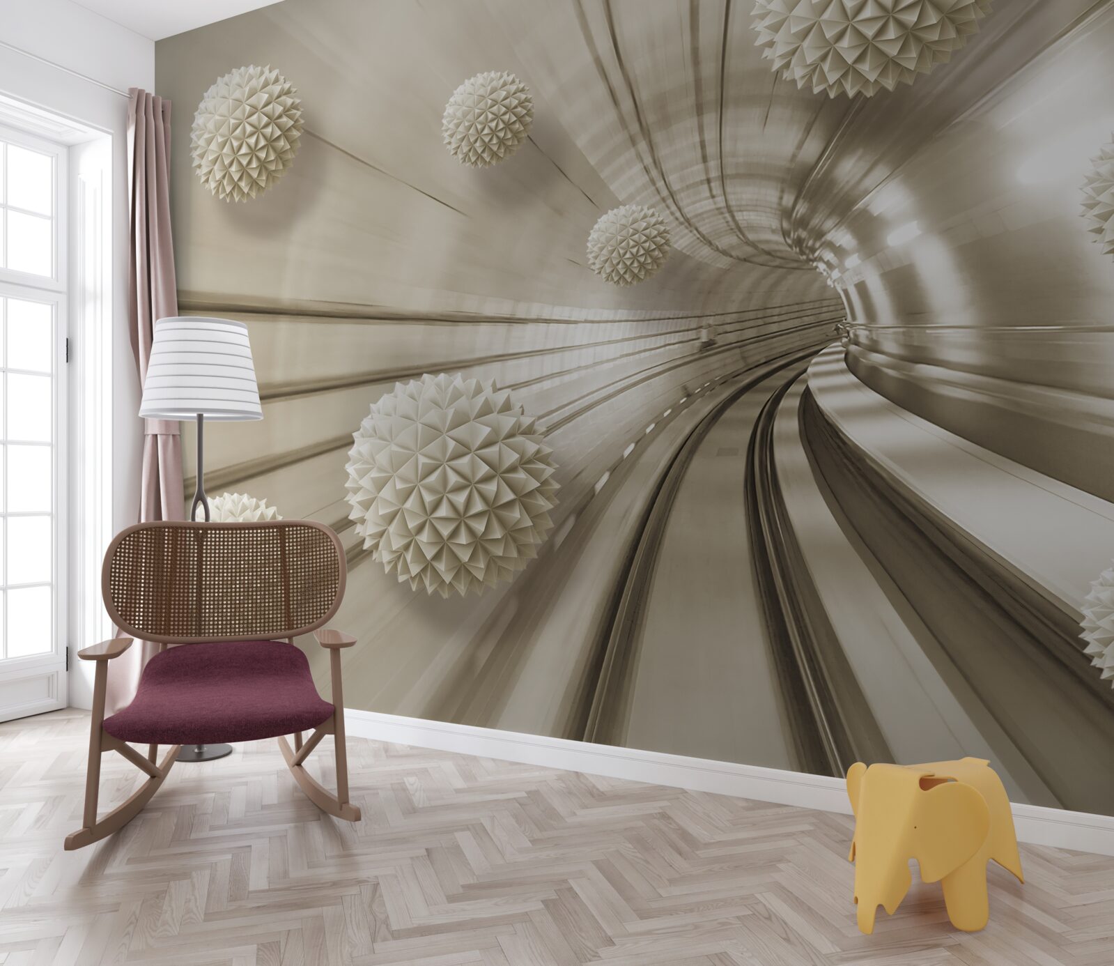 Fotobehang lichtbruine ballen in de gang