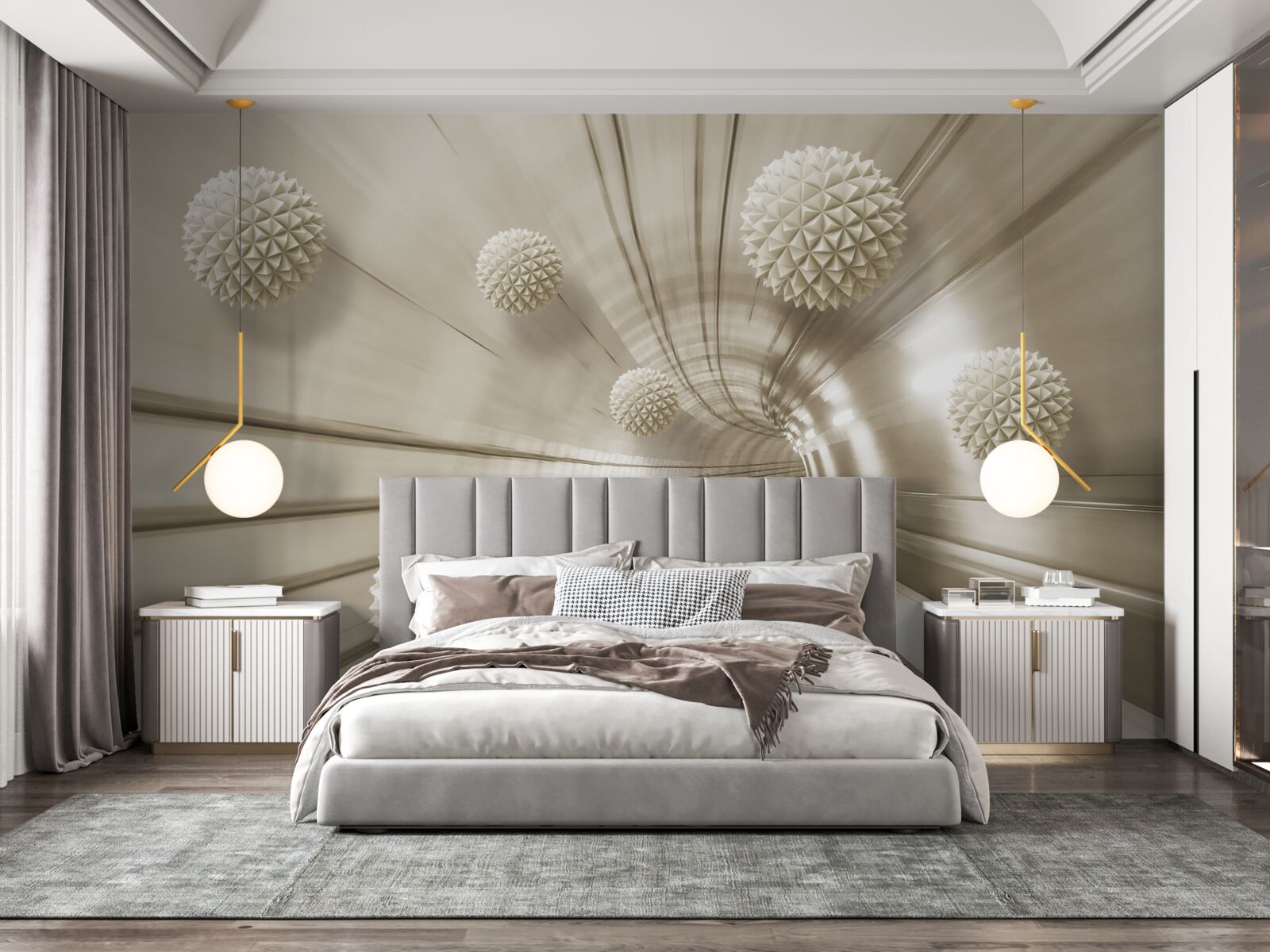 Fotobehang lichtbruine ballen in de gang