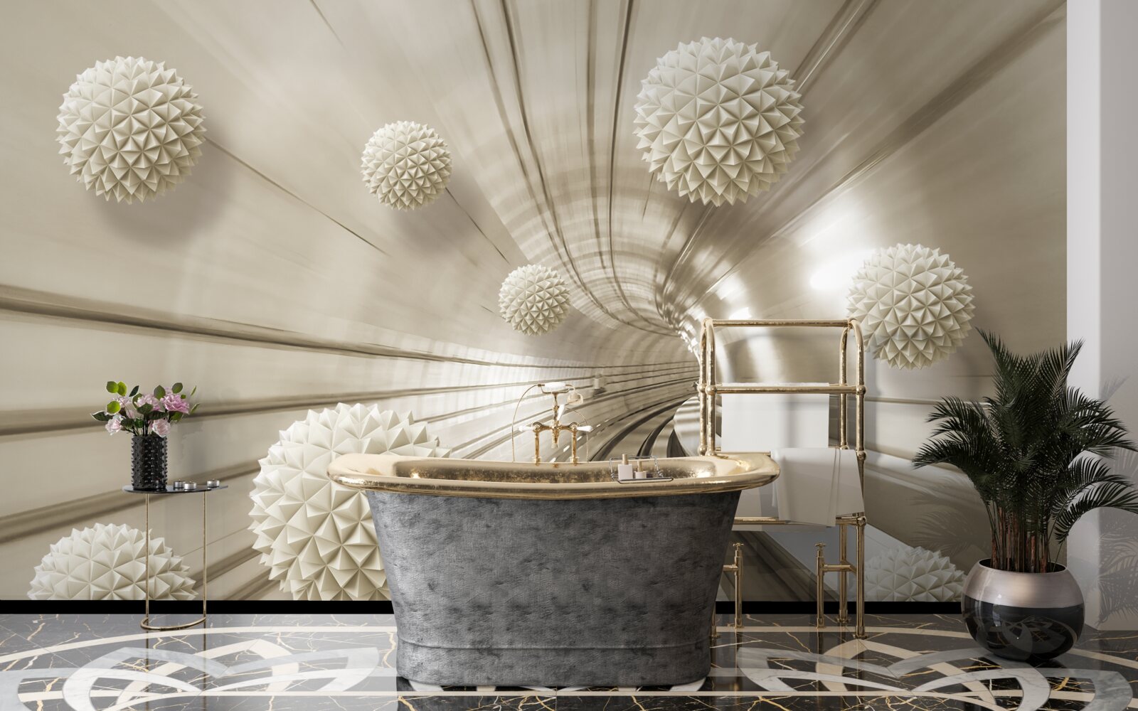 Fotobehang lichtbruine ballen in de gang