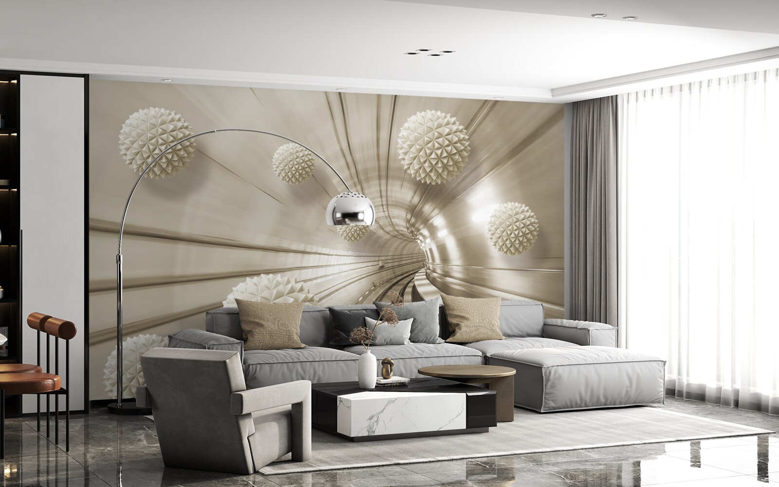 Fotobehang lichtbruine ballen in de gang