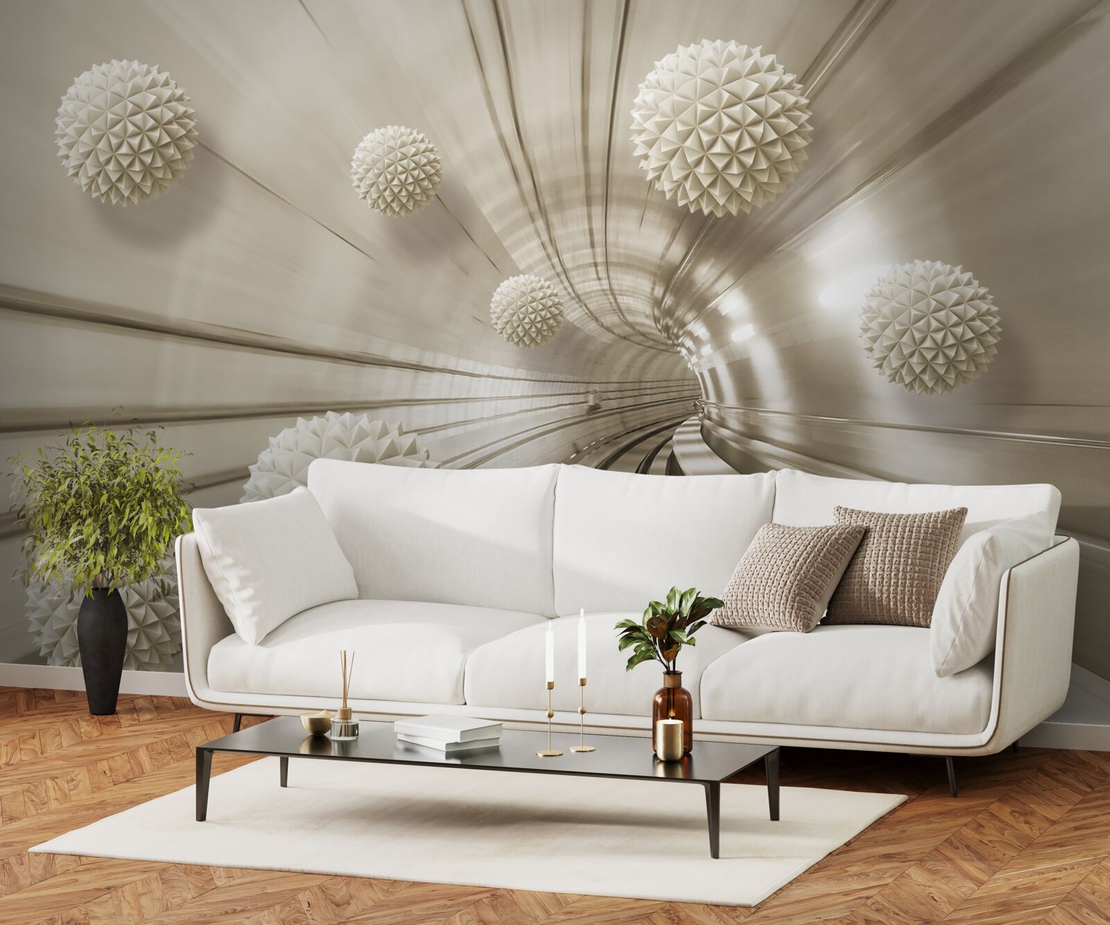 Fotobehang lichtbruine ballen in de gang