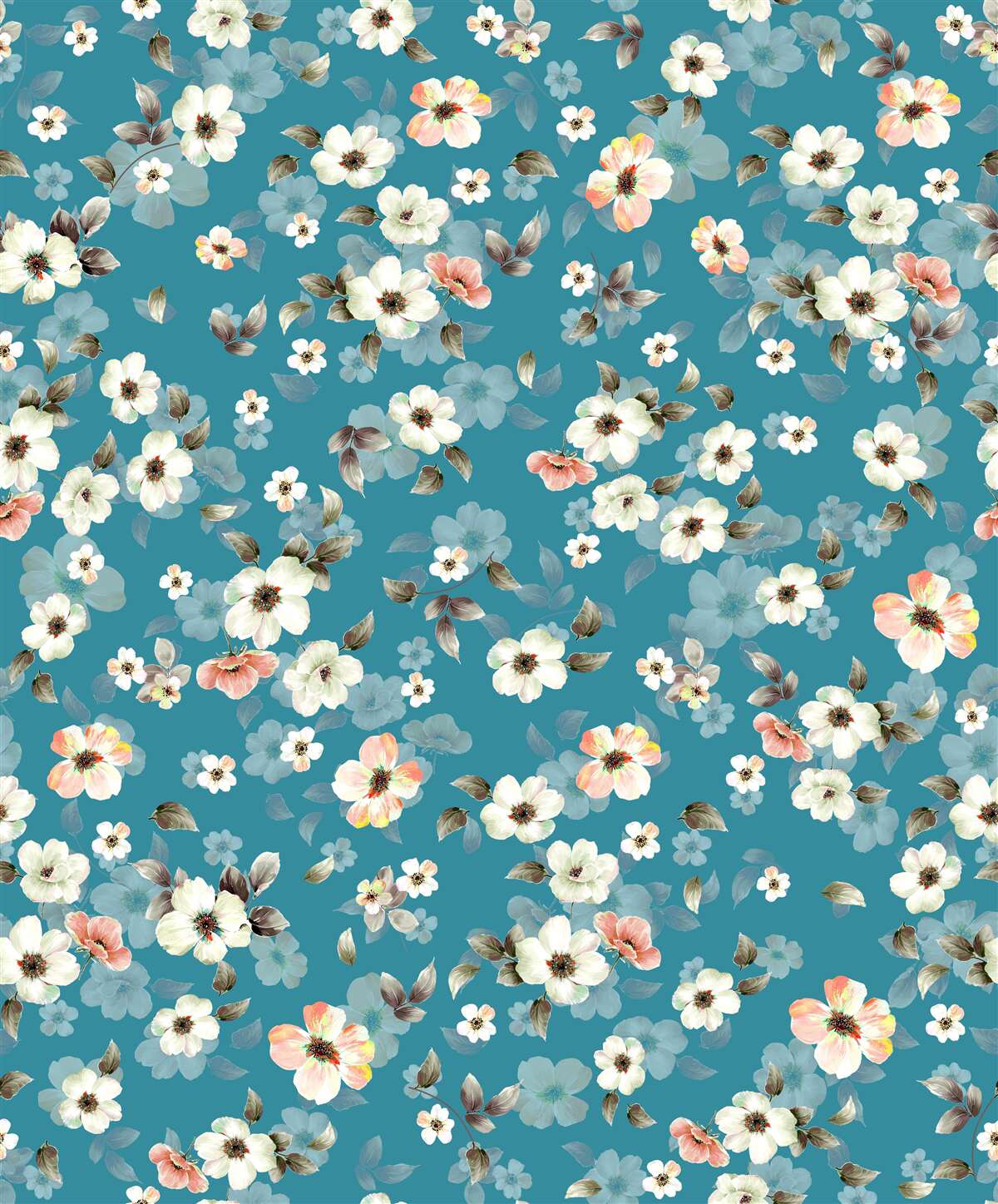 Fotobehang kleine bloemen op een blauwe basis