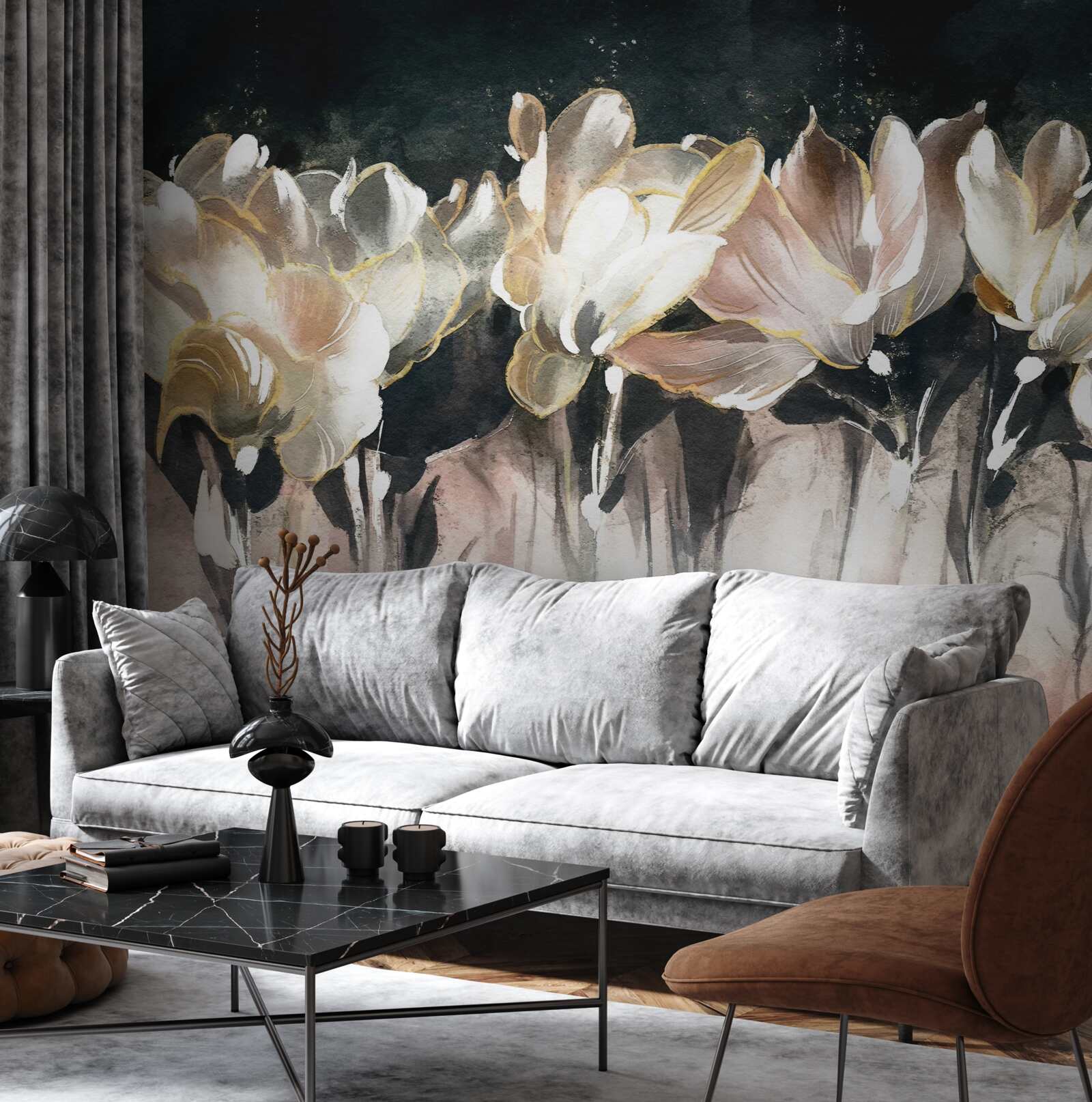 Fotobehang flora in pastelkleuren